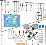 Ninja Warrior Obstacle Course for Kids – 2 x 60 ft, 880 lbs Capacity, 13 Weatherproof Obstacles, Bottom Line, Traverse Rings, Monkey Net – Easy Setup on Trees or Posts for Outdoor Fun Hyponix Sporting