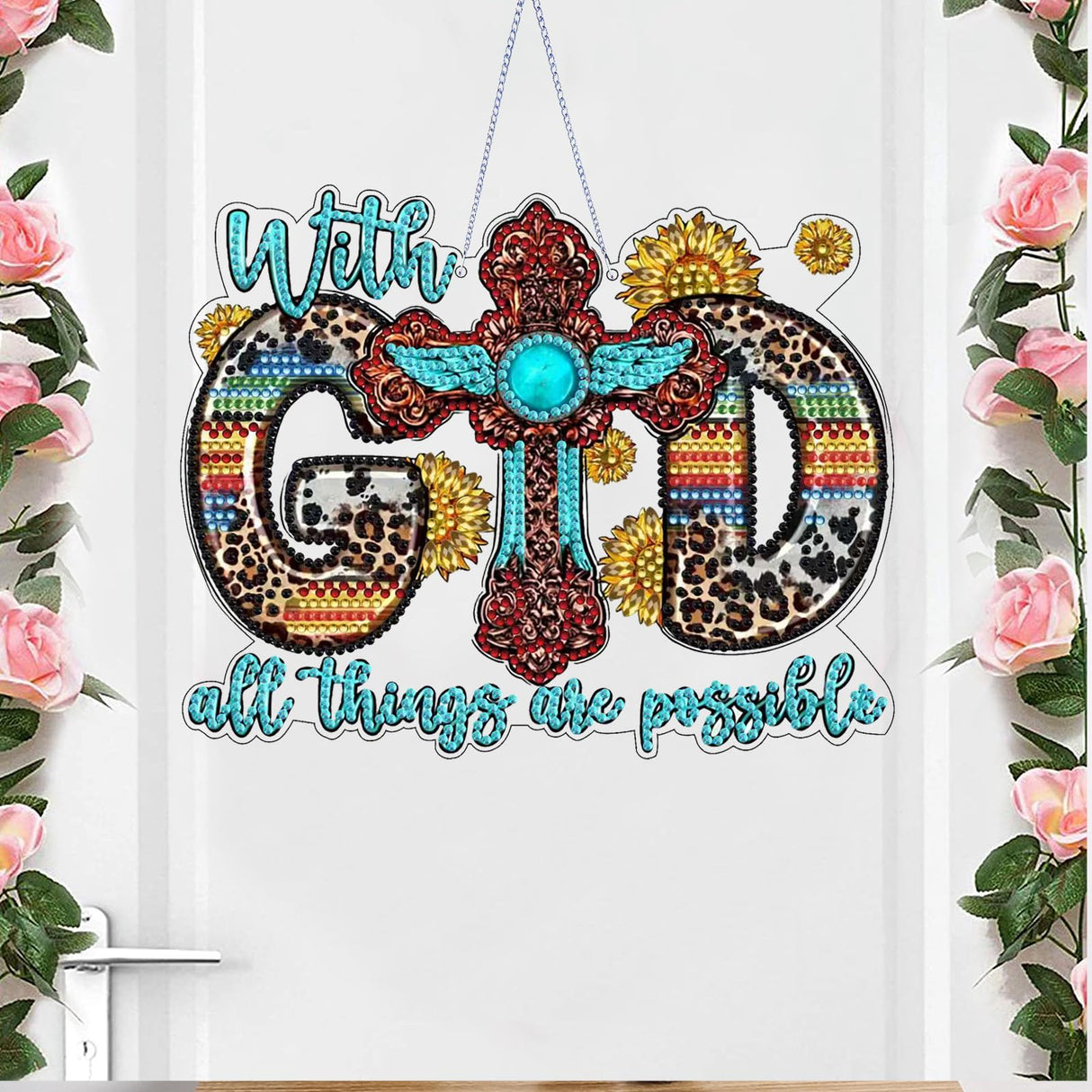 STGLCR Cross Diamond Art Hanging Kit for Adult,Special Shaped Rhinestone,DIY Acrylic God 5D Diamond Art Painting Window Pendants Home Garden Wall Hanging Kits Hanging Ornament 7.8inch STGLCR