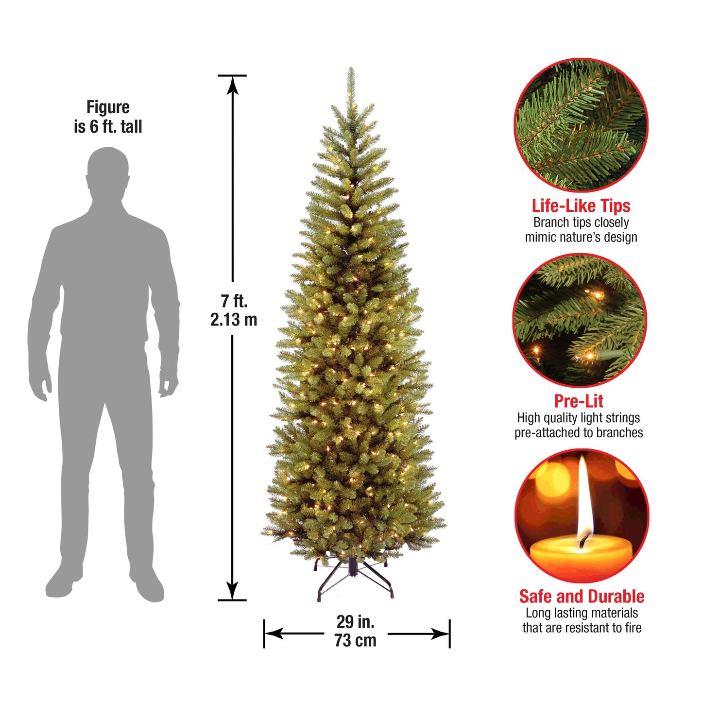 National Tree Company Artificial Pre-Lit Slim Christmas Tree, Green, Kingswood Fir, White Lights, Includes Stand, 7 Feet