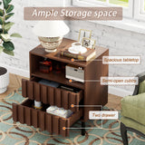 UEV Mid Century Modern Solid Wood Nightstand Set of 2,2 Drawers End Table with Storage Space,Accent Wooden Strip Design Bedside Table for Bedroom, Living Room (Brown, Set of 2) UEV