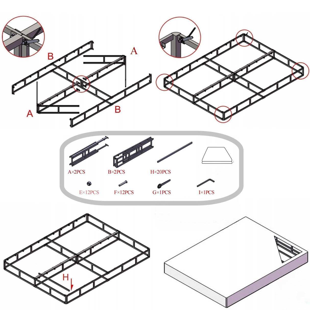 RLDVAY Full-Size Box-Spring, 5 inch Low Profile Only, Heavy Duty Metal Box Spring Full with Fabric Cover, Easy Assembly, Non Slip, Noise Free RLDVAY