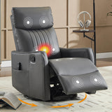 Manual Swivel Rocker Recliner Chair for Adults, Overstuffed Recliner Glider with Massage and Heat, Living Room Reclining Chair, PU Leather Gray Luxlen