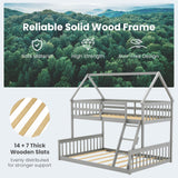 KOMFOTT Grey Twin Over Full House Bunk Bed with Integrated Ladder and Safety Guardrails KOMFOTT