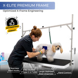 Burano Professional Super Low-Step Electric Dog Grooming Table 49.2", Heavy Duty, Anti-Slip Tabletop, Height Adjustable Dog Table with Lockable Casters, Stainless Grooming Overhead Arm Burano