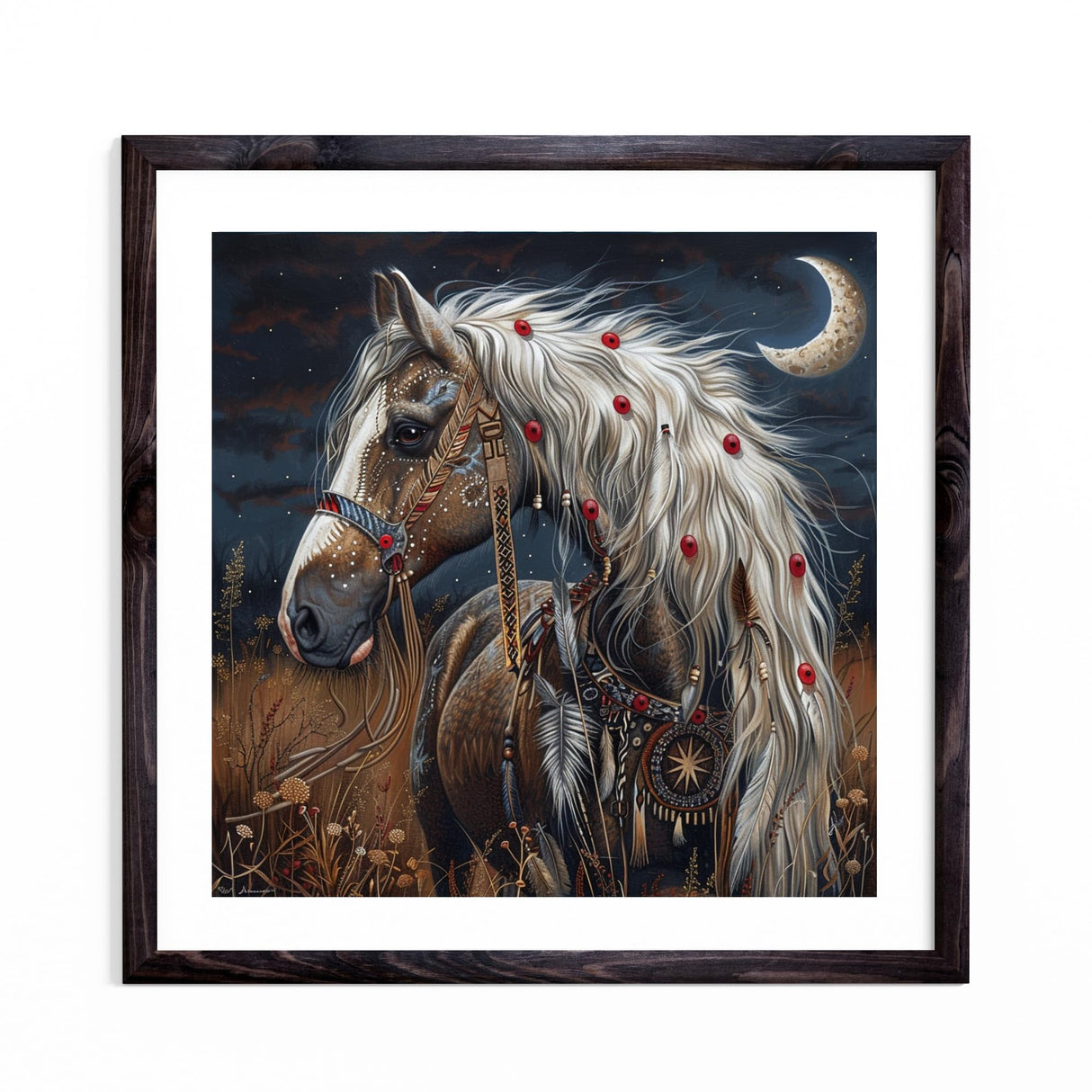 American Native Indian War Horse Moon 5D Diamond Art Painting by Number Kits for Adults DIY Paint with Full Drill Round Diamond Gems Painting Art Craft for Home Wall Decor 13.8x13.8in Generic