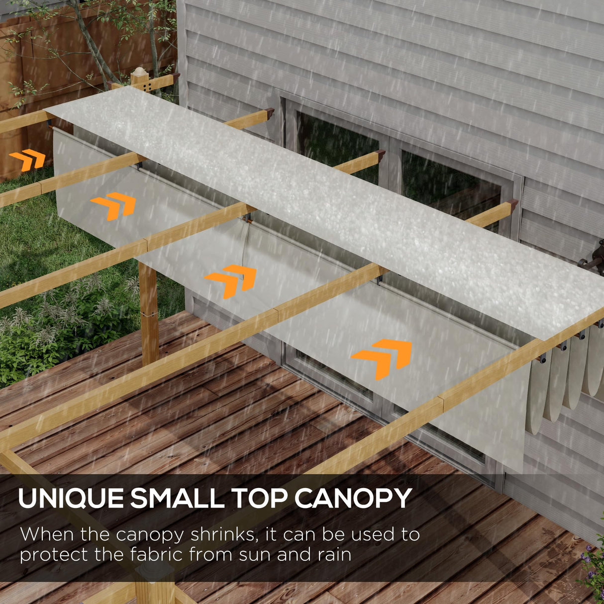 Outsunny 10' x 13' Retractable Pergola Canopy, Wood Grain Aluminum Pergola, Outdoor Sun Shade Shelter for Grill, Garden, Patio, Backyard, Deck, Cream White Outsunny