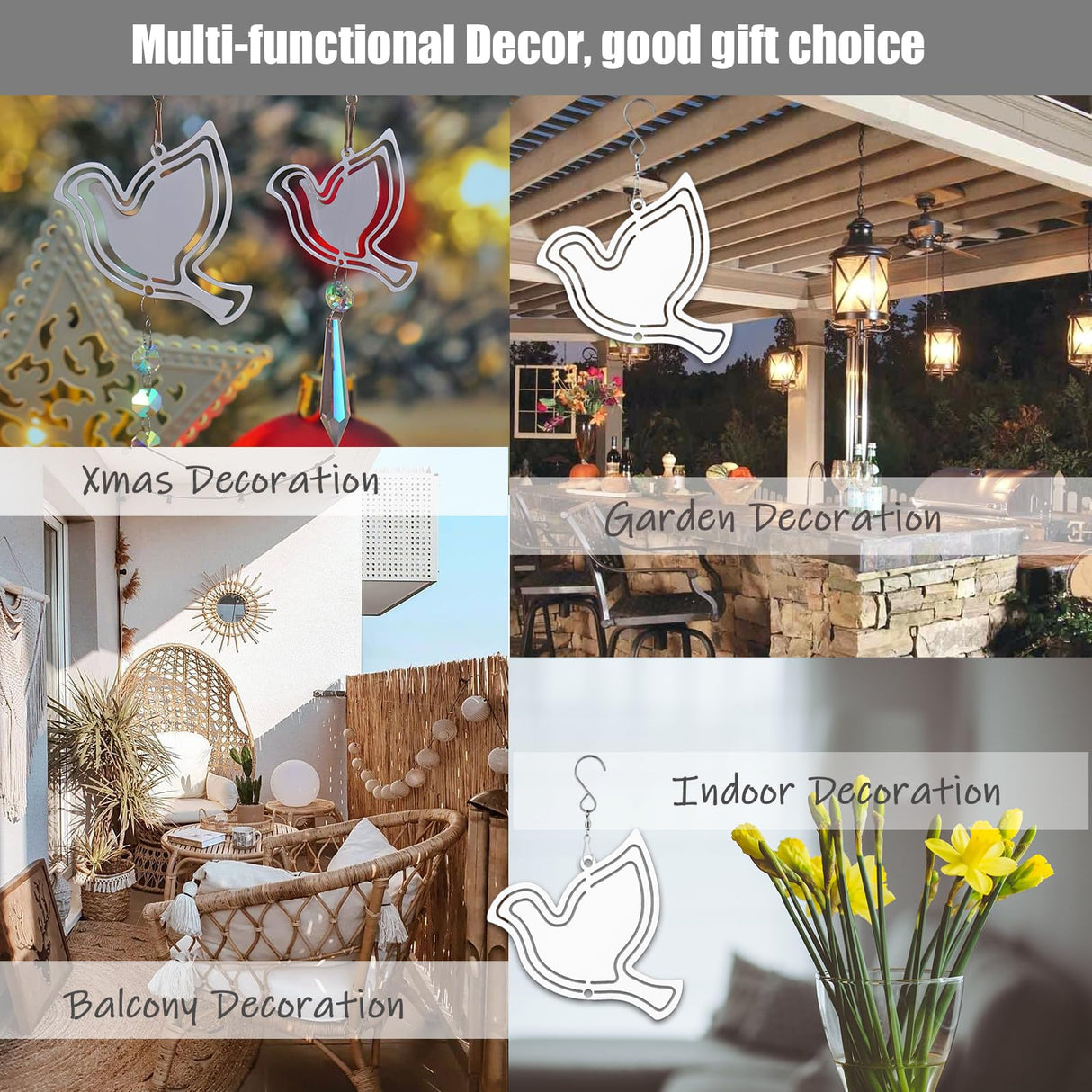 WindMage 12 Pack 3inch/4inch Sublimation Wind Spinner Blanks 3D Aluminum Metal Wind Sculpture Kinetic Spinners for Yard and Garden Indoor Art Sublimation Christmas Ornament Hanging Decoration (Dove) WindMage