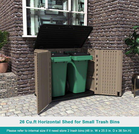 KINYING Outdoor Storage Shed - Horizontal Storage Cabinet Waterproof for Garden, Patio, Backyard, Storage Box for Easy Storage of Garbage Cans, Tools, Lawn Mower, 35 Cubic Feet,Dark Brown KINYING