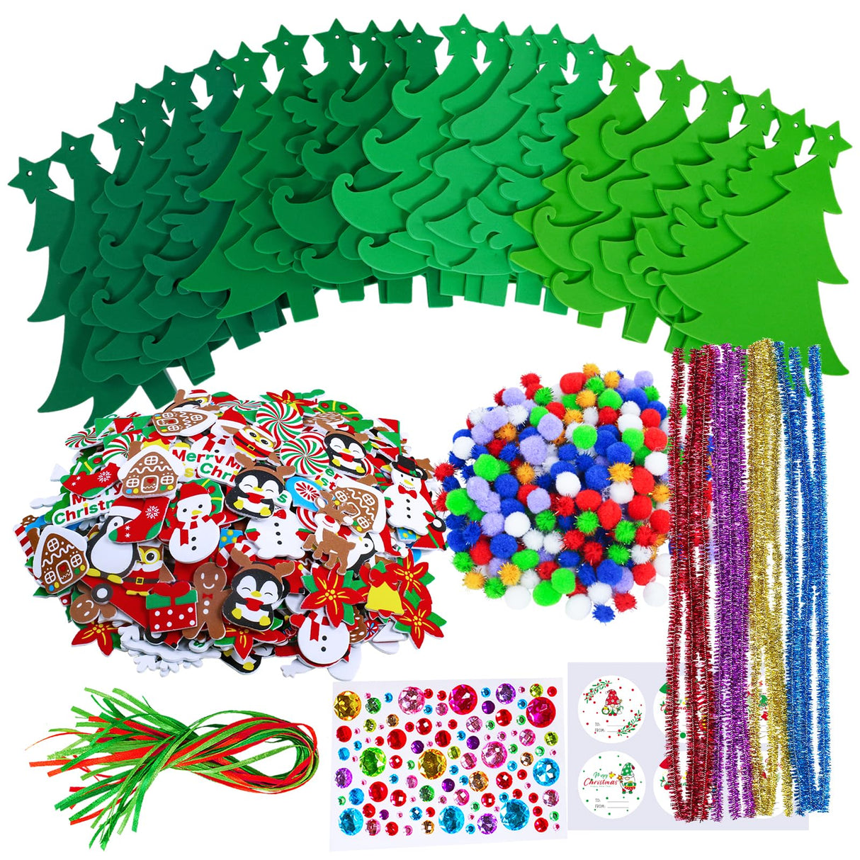 Winlyn 24 Sets Christmas Tree Ornaments Decorations Art Sets DIY Christmas Craft Kits Pine Tree Snowman Snowflake Penguin Foam Stickers Arts and Crafts for Kids Party Favors Home Classroom Activities Winlyn