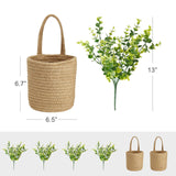Dahey 2 Pack Wall Hanging Rope Basket with Artificial Eucalyptus Farmhouse Decor, Jute Woven Storage Organizer Flower Plants Basket Set Rustic Wall Decor for Porch Living Room Bedroom Entryway,Brown Dahey