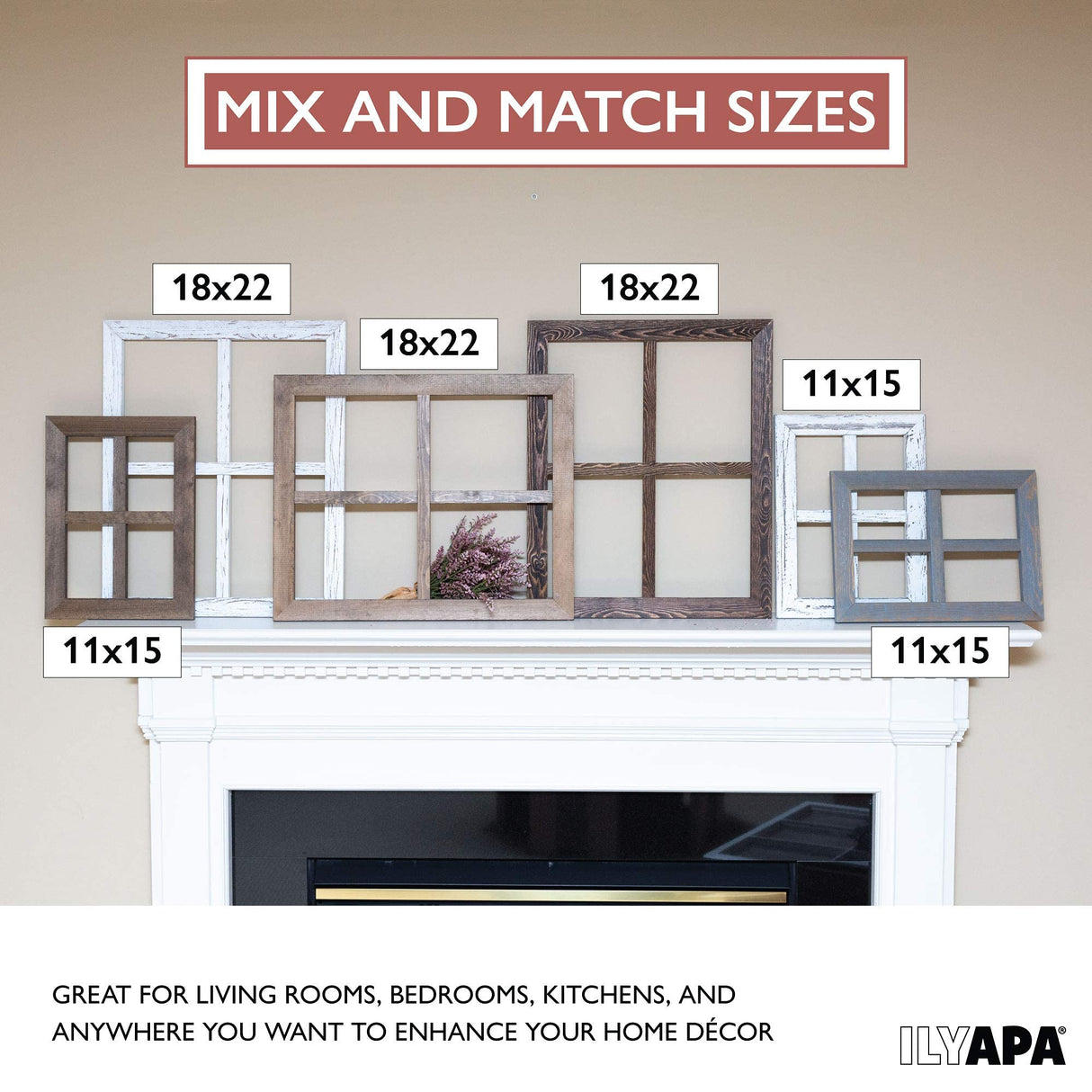 Ilyapa Window Frame Wall Decor 2 Pack - Large 18x22 Inch Rustic White Wood Window Pane Country Farmhouse Decorations Ilyapa