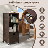 Tangkula Rattan Outdoor Storage Cabinet, Patiojoy Outdoor Wicker Cabinet with 3 Shelves, 1 Removable Drawer, 4 Wheels, Patio Storage Deck Box Cart for Backyard Poolside Porch (Mix Brown) Tangkula