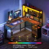 Yoobure L Shaped Desk with Pegboard, Reversible Computer Desk with Drawers & Storage Shelves, Gaming Desk with LED Lights & Power Outlets, Office Desk with Monitor Stand Corner Desk Home Office Desks Yoobure