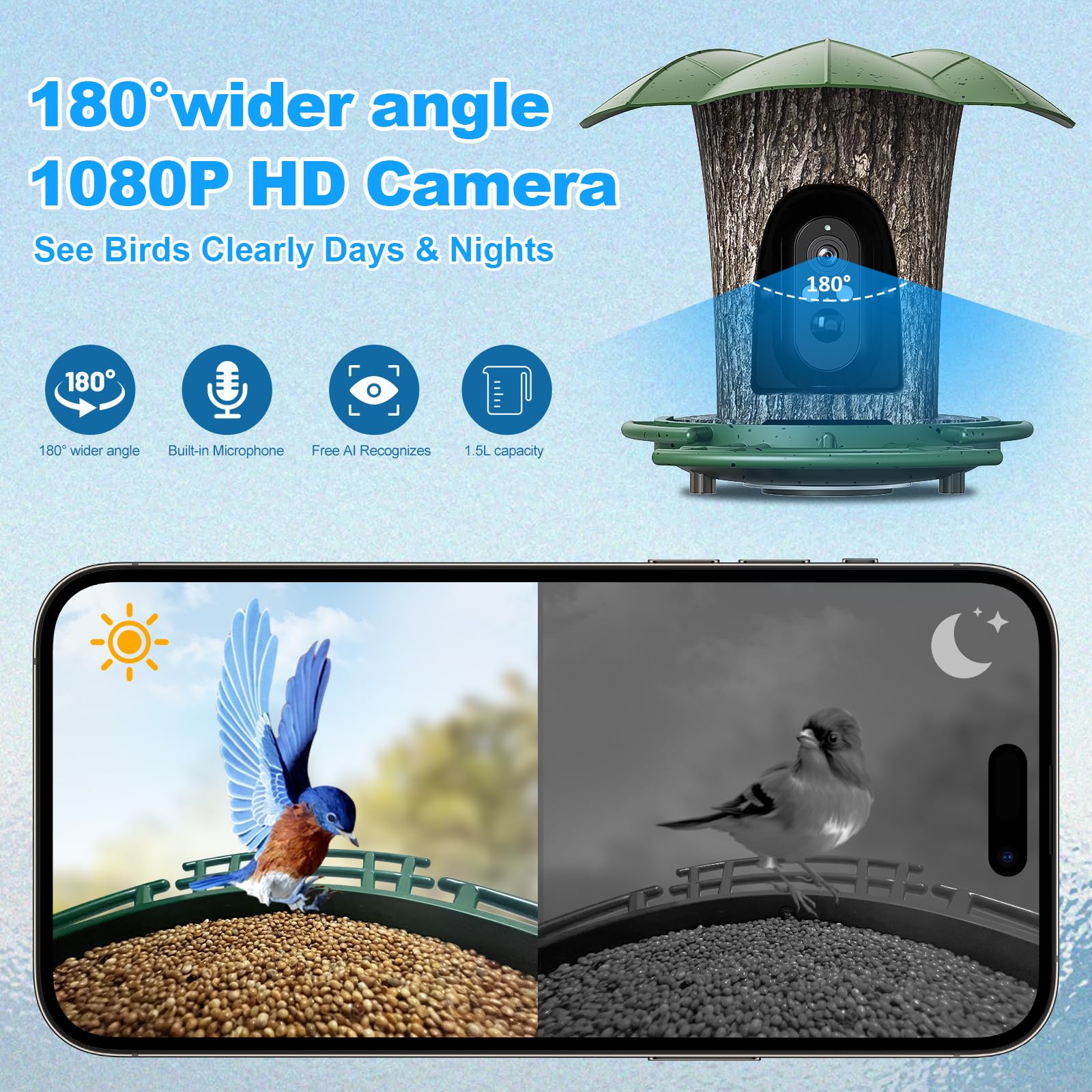 Smart Bird Feeder with Camera, Bird Watcher Camera with High Resolution AI Identify Bird Species with Solar Panels, Video Bird feeders with 180° Wide-Angle& Motion Detection,Ideal Gift for Bi - WoodArtSupply