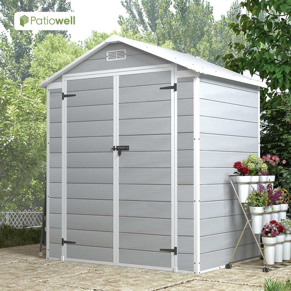 Patiowell 6x4 FT Plastic Outdoor Storage Shed, Resin Shed Perfect to Store Patio Furniture, GardenTools Bike Accessories, Beach Chairs and Lawn Mower, Grey Patiowell