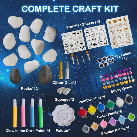 KIDS KING Rock Painting Kit - Glow in The Dark, Stone Drawing Arts Crafts Gifts for Kids Ages 6-12, Creative Craft Activity Art Kits - Birthday Party Toy for Kids 6+ Years Old KIDS KING
