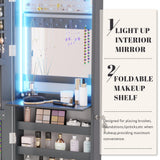 Vlsrka 47.2" LED Grey Jewelry Mirror Cabinet, Wall/Door Mounted Jewelry Armoire Organizer with Full-Length Mirror, Large Capacity Storage Hanging Cabinet, 4 Drawers, 5 Shelves, Built-in Lighted Mirror Vlsrka