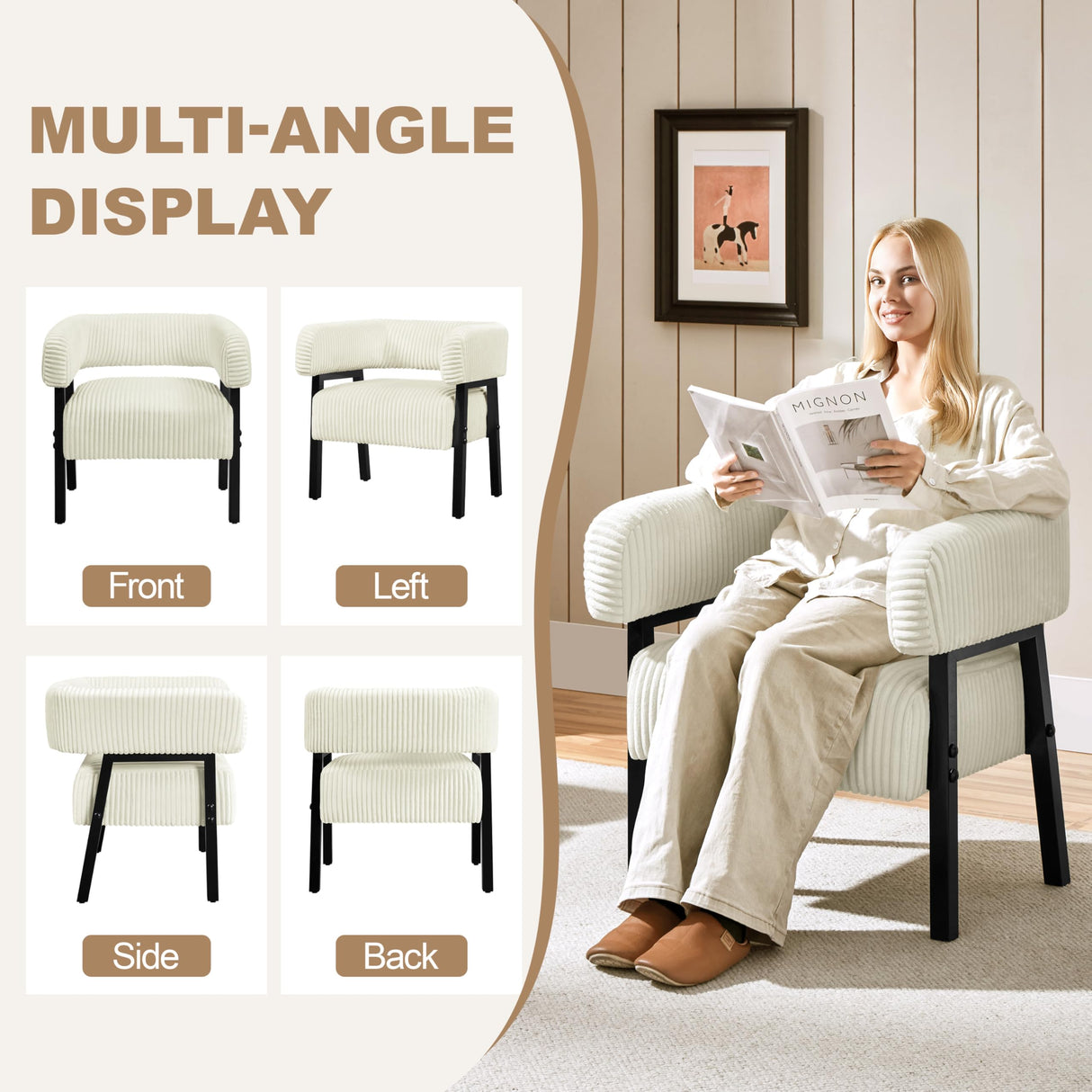 Yaheetech Corduroy Barrel Accent Chair Set of 2, Modern Upholstered Armchair with Solid Wood Legs, Cozy Leisure Chair with Pocket Coiled Seat for Living Room, Bedroom, Reading Nook Beige Yaheetech