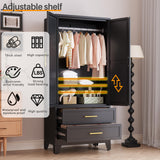 RIETERN Metal Armoire Wardrobe Closet, 71" Tall Bedroom Closet with Mirror, 2 Drawers, Adjustable Shelves, and Hanging Rod, Steel Clothes Closets and Storage, for Bedroom Black RISTERN