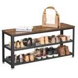 VASAGLE, 3-Tier Shoe Rack, Shelf Storage Bench with Metal Mesh Shelves and Seat, Free Standing Shoe Organizer for Entryway, 11.8 x 39.4 x 17.7 Inches, Rustic Brown and Black ULBS078B01 VASAGLE
