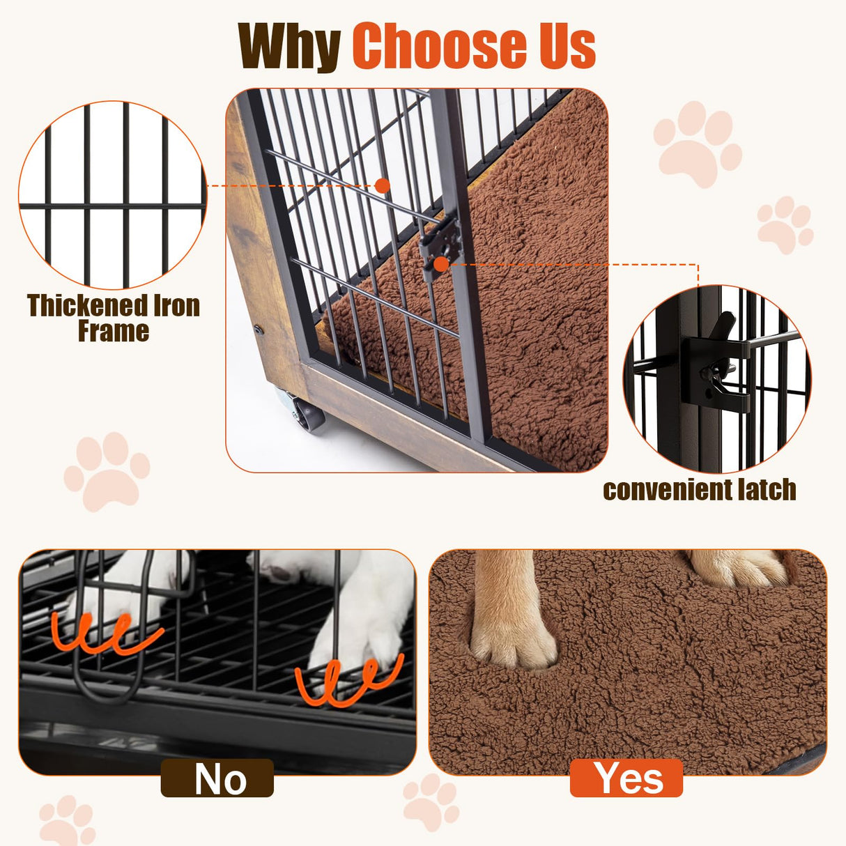 LEMBERI 38 Inch Dog Crate Furniture with Cushion, Double Doors Wooden Dog Kennel Indoor with Wheels, Pet House Decorative Side End Table for Large Medium Dogs, Rustic Brown LEMBERI