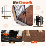 LEMBERI 38 Inch Dog Crate Furniture with Cushion, Double Doors Wooden Dog Kennel Indoor with Wheels, Pet House Decorative Side End Table for Large Medium Dogs, Rustic Brown LEMBERI
