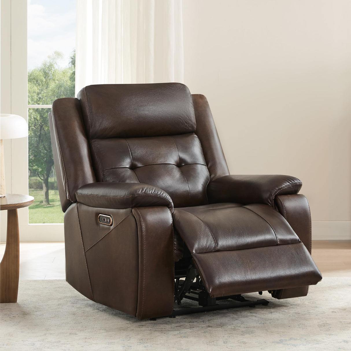 Watson & Whitely Genuine Leather Power Recliner Chair for Adults, Wall Hugger Recliner with Power Headrest, Cup Holders & Charging Ports, Electric Reclining Chairs for Living Room, RV, Dark Brown Watson & Whitely