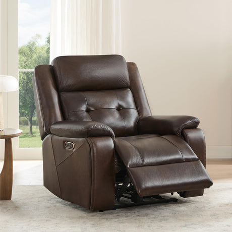 Watson & Whitely Genuine Leather Power Recliner Chair for Adults, Wall Hugger Recliner with Power Headrest, Cup Holders & Charging Ports, Electric Reclining Chairs for Living Room, RV, Dark Brown Watson & Whitely