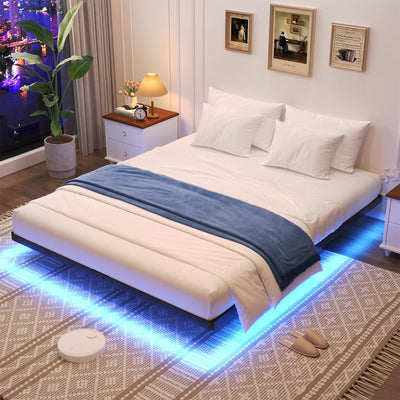 Awesofurni Floating Bed Frame Queen Size, Queen Bed Frame with Smart LED Lights, Heavy Duty Modern Metal Platform Bed No Box Spring Needed - Easy Assembly and Noise Free