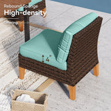 GREEN PARTY 7 Pieces Wicker Patio Furniture Set with 56" Fire Pit Table, All-Weather Outdoor Rattan Patio Half-Moon Curved Sectional Sofa Conversation Set with 4" Thick Cushions for Backyard (Blue) GREEN PARTY