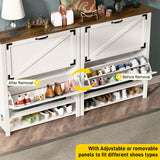 Halitaa Shoe Cabinet with 2 Flip Drawers, 5 Tier Farmhouse Shoe Storage Cabinet for Entryway, Narrow Slim Shoe Cabinet, Rustic White Freestanding Hidden Wooden Shoe Rack Cabinets Halitaa