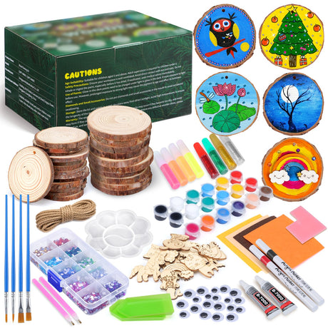 Wooden Painting Kit Crafts Kit for Kids Ages 6-12, 24 Wood Slices Glow in The Dark Arts and Crafts with Painting Craft Activities Kits, Creative Art Toys for 5, 6, 7, 8, 9, 10, 11, 12 Year Old Kids Ideashop