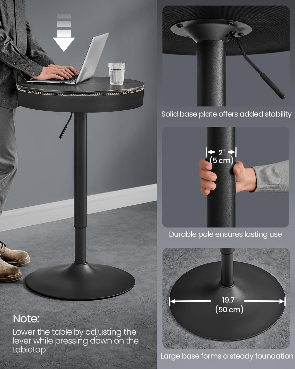 Height Adjustable Round Bar Table with Storage - VASAGLE EKHO Collection in Ebony Black and Ink Black VASAGLE