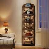 Tribesigns 70.8" Corner Shelf, Rustic 6-Tier Wall Corner Bookshelf, Farmhouse Corner Small Bookcase Display Storage Shelves Plant Stand for Home Office, Living Room, Bedroom Tribesigns