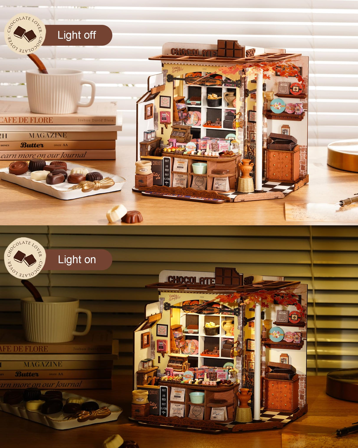 Rolife DIY Miniature House Kit Henry's Chocolate Shop 1:18 Scale Dollhouse Diorama, Tiny House Building Kit Crafts for Adults Home Decor Gift for Boys Girls Rolife
