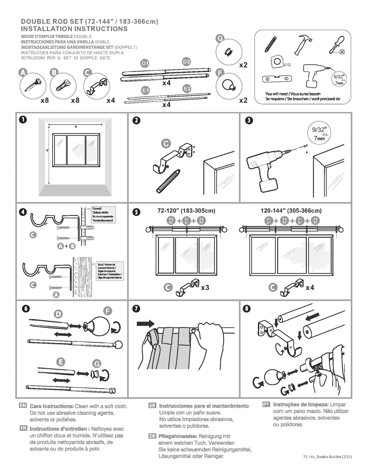 ILAISIHOME 1-1/8 Inch Diameter Farmhouse Style White Curtain Rods with Round Finial, 72-144 inch Telescoping Double Rod for window width 68-140 inch, 1 pack ILAISIHOME