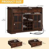 DWVO Farmhouse Coffee Bar Cabinet with Sliding Door and Drawers, 53" Kitchen Sideboard Buffet Cabinet, Home Bar Cabinet with Wine Rack for Kitchen Living Room, 3 Drawers Storage Cabinet, Brown Oak DWVO