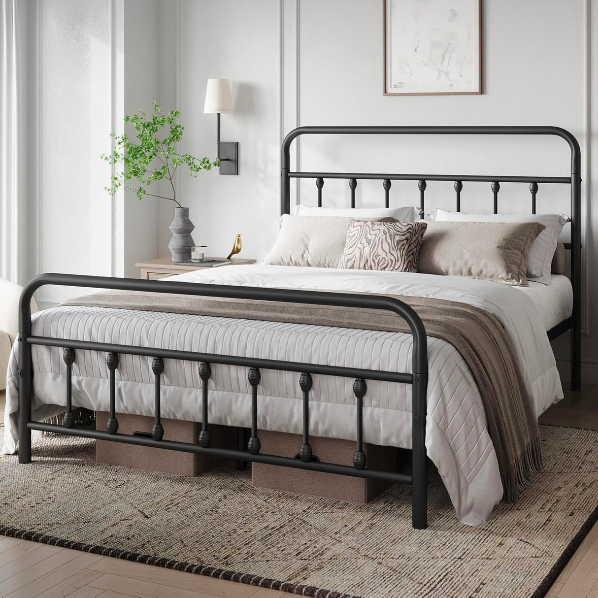 CLIBFENG Queen Bed Frame-Classic Metal Platform Bed Frame Mattress Foundation with Victorian Style Iron-Art Headboard/Footboard/Under Bed Storage/No Box Spring Needed/Black CLIBFENG