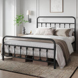 CLIBFENG Queen Bed Frame-Classic Metal Platform Bed Frame Mattress Foundation with Victorian Style Iron-Art Headboard/Footboard/Under Bed Storage/No Box Spring Needed/Black CLIBFENG