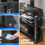 Rfiver Corner Swivel Glass TV Stand with Mount for 32-70 Inch Screen TV up to 110lbs, Height Adjustable Corner TV Stand with Mount, Entertainment Center with TV Mount and 3-Tier Storage for AV Media Rfiver