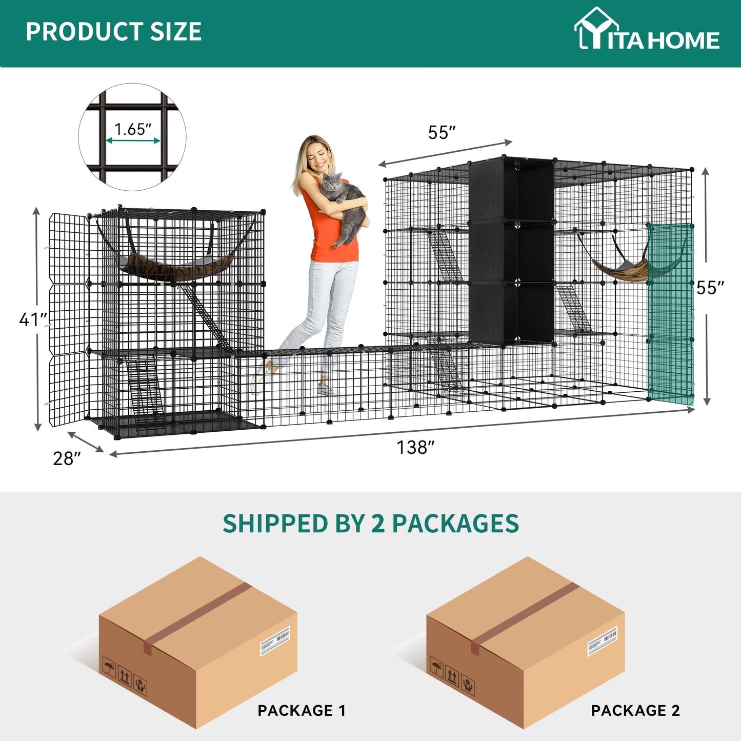 YITAHOME Large Cat Cage, Cat Enclosures Outdoor DIY Pet Kennels Playpen Cat House Catio with Hammock for 1-6 Cats