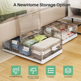 Kitstorack Clear Plastic Under Bed Storage Containers Bins with Lids and 8 Pre-installed Wheels,37.8 Qt, Rolling Foldable Flat Under Bed Organizer Boxes for Clothes Shoes Clothing Bedroom, Large Kitstorack