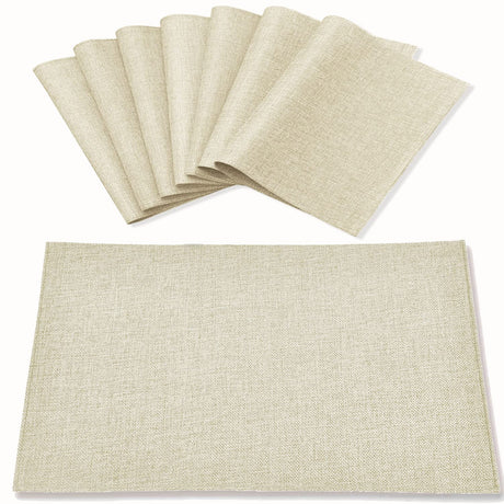 Rinpon Cloth Placemats Set of 8, Linen Type Fabric Placemats Machine Washable Heat Resistant Placemats Wrinkle Free Thick Polyester Kitchen Place Mats for Dining Table (Beige) Rinpon