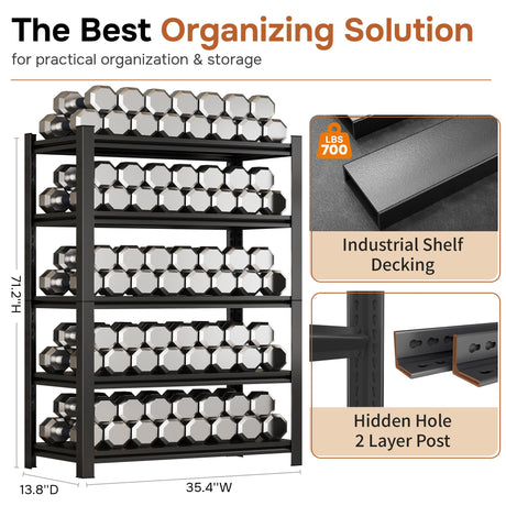 KILISTEELS 71.2" H Metal Garage Shelving Unit 3500LBS Metal Storage Shelves 5 Tier Adjustable Shelving Unit Garage Shelves for Kitchen Warehouse Pantry Basement, 71.2" H x 35.4" W x 13.8" D, Black KILISTEELS