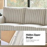 HULALA HOME 81" Farmhouse Couch with Stripe Pattern, 3 Seater Sofa with Solid Wood Legs and Rolled Wide Armrests, Comfy Upholstered Sofa with Nailhead Trims, FSC Certified, Stripe HULALA HOME