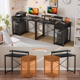 SOROGRA Computer Desk with Adjustable Monitor Stand, 39.4 in Small Desk with Reversible Storage Shelves, Office Desk with Large Desktop Spaces for Home Bedroom Workstation, Black SOROGRA