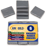 June Gold 6 Gray Kneaded Erasers, Blend, Shade, Smooth, Correct, and Brighten Your Sketches and Drawings June Gold