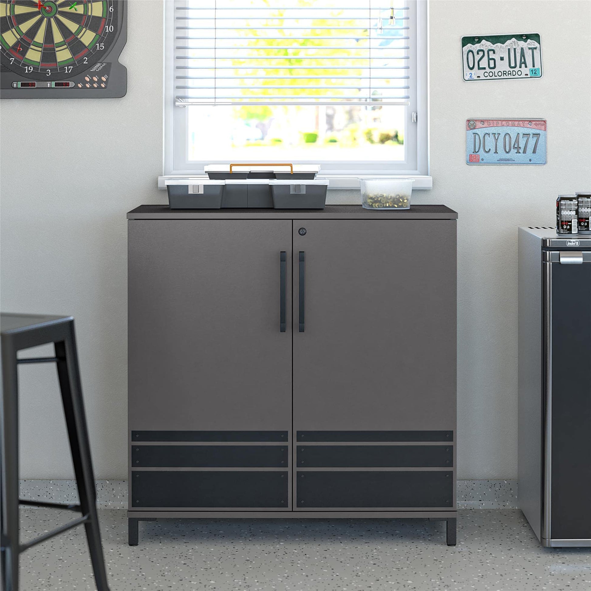 SystemBuild Evolution Shelby Garage Base Cabinet 2 Door, Graphite - WoodArtSupply