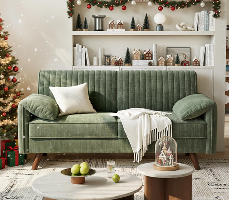 ONBRILL 64.5" Loveseat Sofa, Chenille Loveseat Couch for Living Room, 23.2" Deep Seat Love Seat with Padded Arms, Comfy Modern Small Couches for Bedroom, Small Spaces, Dorms, Office, Green ONBRILL