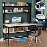 Aquzee White Computer Desk with Hutch and Shelves - Easy Assembly Gaming Table with 4 Tiers for Storage and Study Aquzee